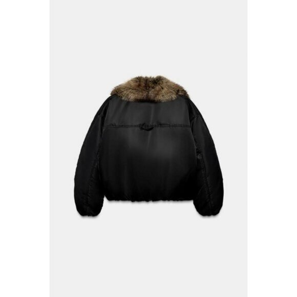 ZARA FAUX FUR COLLAR BOMBER JACKET ZW COLLECTION - Picture 7 of 8